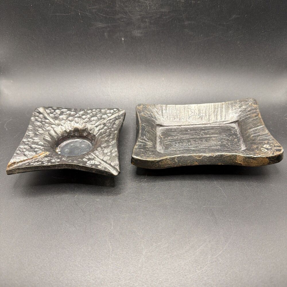 Vintage Cast Iron ASH TRAY Trinket Tray Set If 2 Stamped/Signed JP